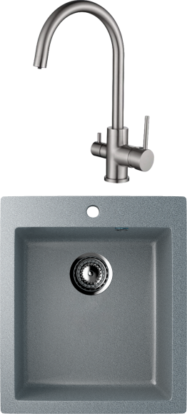 Комплект Мойка Ulgran U-404 -309 темно-серая + Смеситель Kaiser Merkur 26744-5 серебро