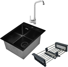 Комплект Мойка Wisent 4050B с PVD покрытием, с коландером, графит + Смеситель MEGA Ege MG-PL10 хром