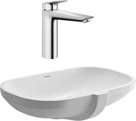Комплект Смеситель Hansgrohe Logis 71091000 без донного клапана + Раковина Duravit D-code 0338490000 встраиваемая