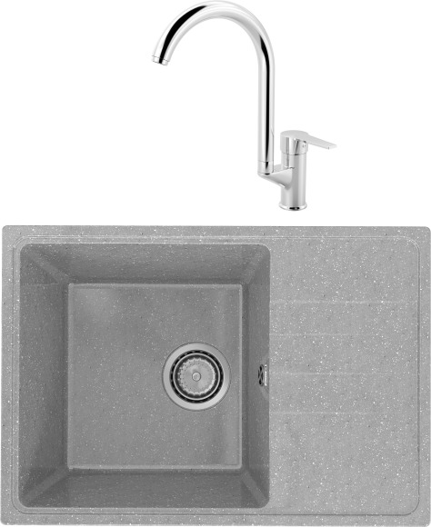 Комплект Мойка Practik PR-M 600-003 светло-серая + Смеситель MEGA Snow MG-SH03 хром