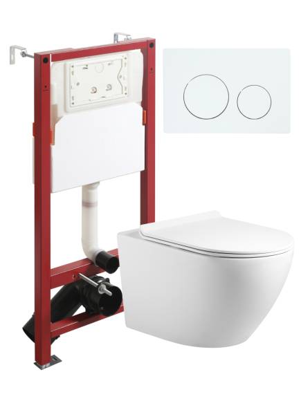 Комплект Agger ATI09150L+APB188 Унитаз подвесной безободковый, с микролифтом + Система инсталляции + Кнопка смыва белая