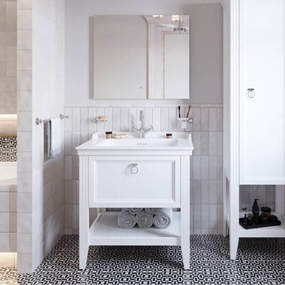 Мебель для ванной комнаты VitrA Valarte 80, матовая белая с зеркалом DIWO Элиста 80 с подсветкой