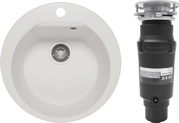 Комплект Мойка Polygran Atol 627451 белый хлопок + Измельчитель Bone Crusher BC 910-SL-Slim Line