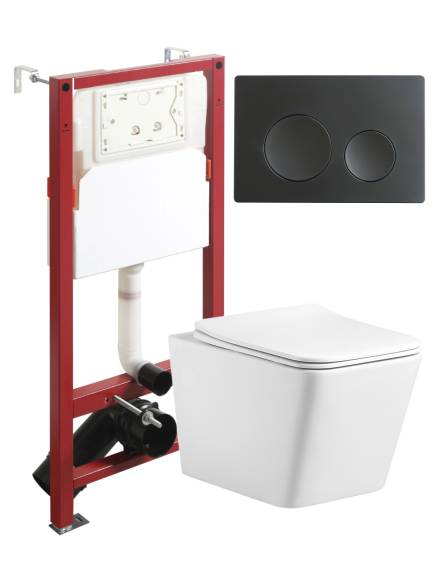 Комплект Agger ATI10150+APB144 Унитаз подвесной безободковый, с микролифтом + Система инсталляции + Кнопка смыва черная