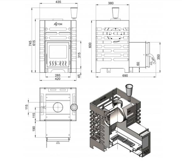 Печь для бани ASTON INOX 12 стекло