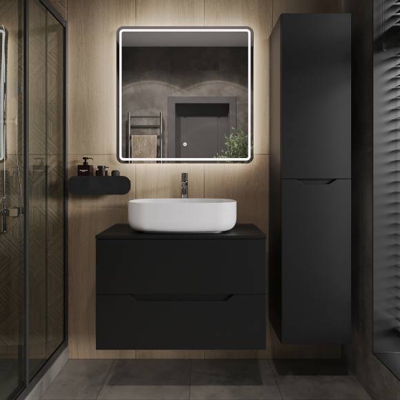 Мебель для ванной комнаты Orange Line 80 подвесная, 2 ящика, матовая черная с раковиной B07-540W