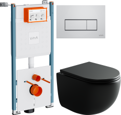Комплект Унитаз подвесной Ceramicanova UP Rimless CN4007MB + Инсталляция VitrA V-Fix Core 732-5800-01PV + Кнопка Root Square 740-2380 хром