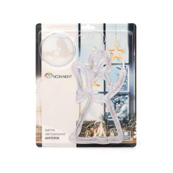 Фигура светодиодная "Ангелок" 195х115х10мм 8LED тепл. бел. 1Вт 4.5В IP20 на присоске с подвесом элементы питания 3хAAA (в компл.) Neon-Night 501-015 Фигура светодиодная "Ангелок" 195х115х10мм 8LED тепл. бел. 1Вт 4.5В IP20 на присоске с подвесом элементы питания 3хAAA (в компл.) Neon-Night 501-015