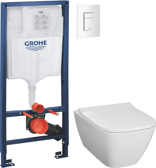 Комплект Унитаз подвесной Geberit Smyle Square 500.683.01.1 + Инсталляция Grohe Rapid SL 38772SH0 3 в 1 с панелью смыва