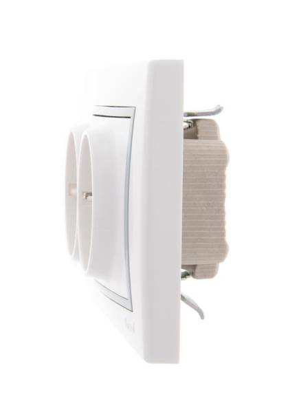 Розетка 2-м СП Mira 16А IP20 с заземл. с сер. вставкой керамика бел. LEZARD 701-0215-127