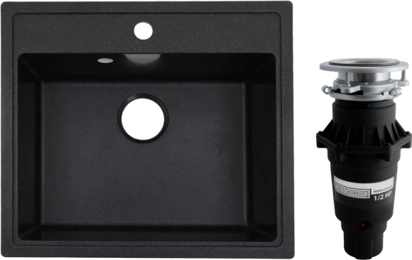 Комплект Мойка Alcora Сати 5516S-13 черная, с сифоном + Измельчитель Bone Crusher BC 810-SL Slim Line
