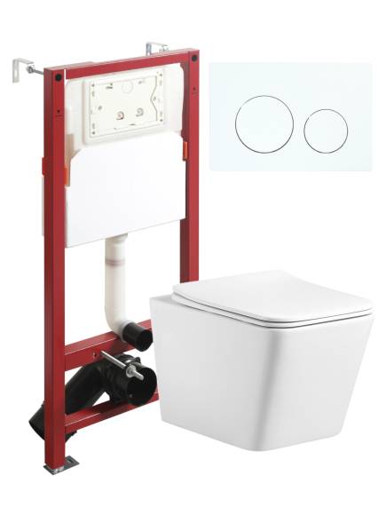 Комплект Agger ATI10150+APB188 Унитаз подвесной безободковый, с микролифтом + Система инсталляции + Кнопка смыва белая