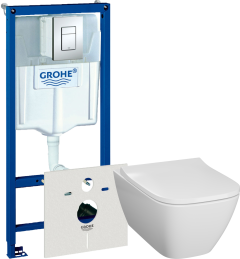 Комплект Унитаз подвесной Geberit Smyle Square 500.683.01.1 + Инсталляция Grohe Rapid SL 38775001 4 в 1 с кнопкой смыва