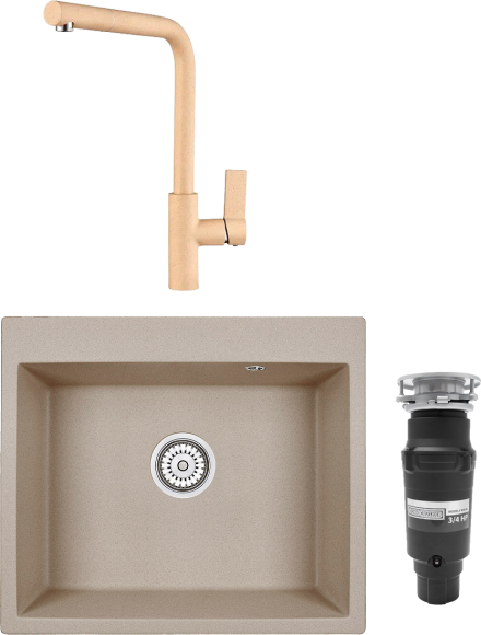Комплект Мойка Granula 6001, песок + Смеситель GR-2502 песок + Измельчитель Bone Crusher BC 910-SL-Slim Line