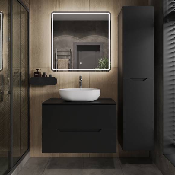 Мебель для ванной комнаты Orange Line 80 подвесная, 2 ящика, матовая черная с раковиной B05-480W