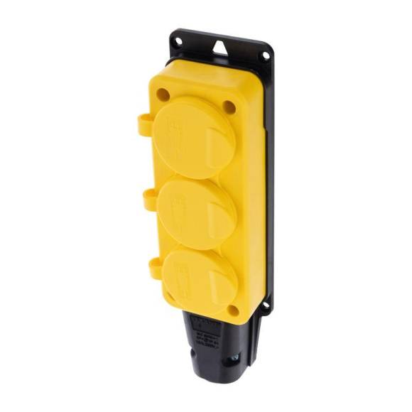 Розетка штепсельная трехместная влагозащищенная с заземл. 16А IP54 каучук желт. Rexant 111-126 Розетка штепсельная трехместная влагозащищенная с заземл. 16А IP54 каучук желт. Rexant 111-126