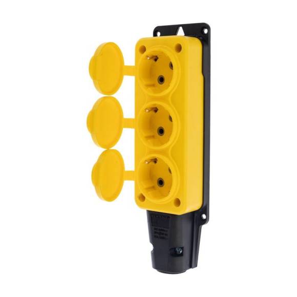 Розетка штепсельная трехместная влагозащищенная с заземл. 16А IP54 каучук желт. Rexant 111-126 Розетка штепсельная трехместная влагозащищенная с заземл. 16А IP54 каучук желт. Rexant 111-126