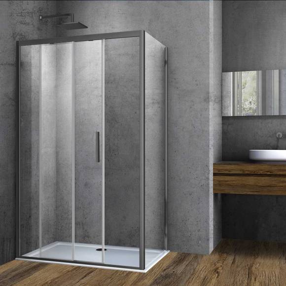 Душевой уголок Vincea Soft VSR-3SO8015CLGM, 150х80, профиль вороненая сталь, стекло прозрачное