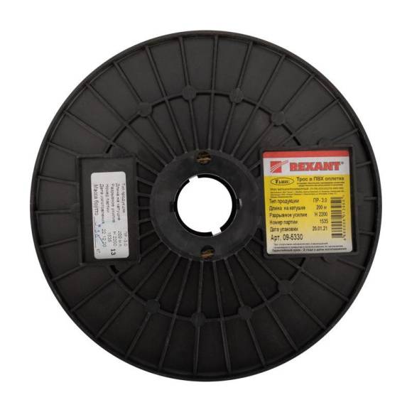 Трос стальной в ПВХ изоляции d3.0мм (200м) REXANT 09-5330 Трос стальной в ПВХ изоляции d3.0мм (200м) REXANT 09-5330