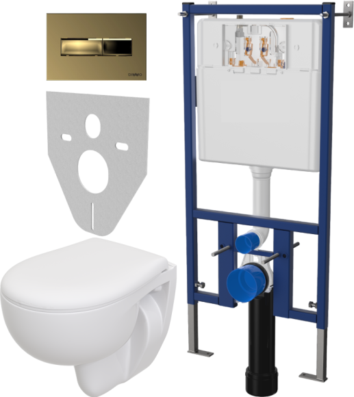 Комплект Унитаз подвесной Seramiksan Natura + Крышка + Инсталляция DIWO + Кнопка 7325 золотая