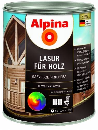 Лак лессирующий Альпина Lasur fuer Holz Gruen зеленый 0.75л