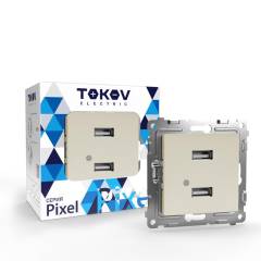 Розетка 2-м USB СП Pixel тип A+A 5В 1х2.1А 2х1.05А механизм беж. TOKOV ELECTRIC TKE-PX-2USB-C02 Розетка 2-м USB СП Pixel тип A+A 5В 1х2.1А 2х1.05А механизм беж. TOKOV ELECTRIC TKE-PX-2USB-C02