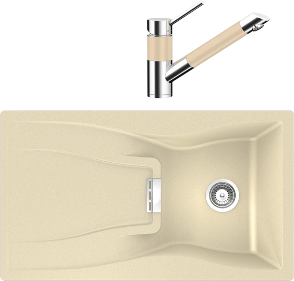 Комплект Мойка Schock Waterfall 45D (D-100) Cristadur аворио, интегрированная + Смеситель Cristadur SC-200 аворио