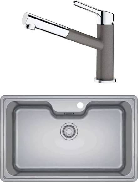 Комплект Мойка Franke Bell ВСX 610-81 TL нержавеющая сталь + Смеситель Orbit 115.0623.141 хром, серый камень