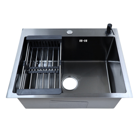 Комплект AZARIO Nicole AZB6050N нержавеющая сталь черная, с дозатором и коландером
