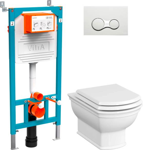 Комплект Унитаз подвесной VitrA Valarte 7805B003-0075 + Крышка 124-003-009 с микролифтом + Инсталляция 800-2009 с кнопкой смыва, белая