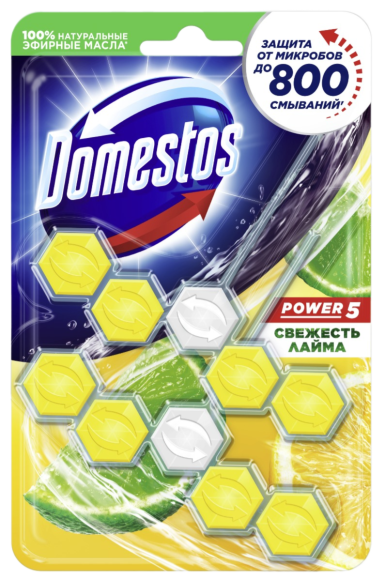 Туалетный блок для унитаза Domestos Power 5 свежесть лайма дуо 2х55 г