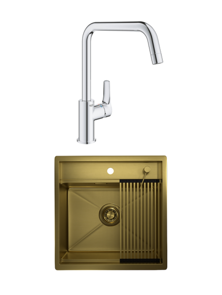 Комплект Мойка Granula Kitchen Space 5051, золото сатин + Смеситель Grohe Eurosmart