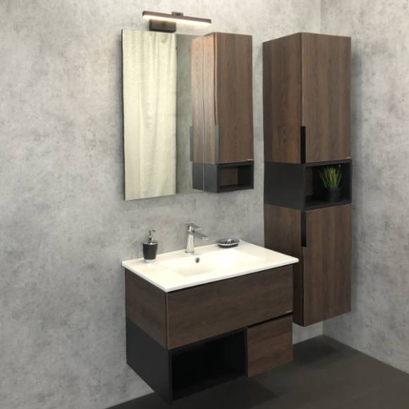 Мебель для ванной комнаты Comforty Франкфурт 75, дуб шоколадно-коричневый, белая раковина