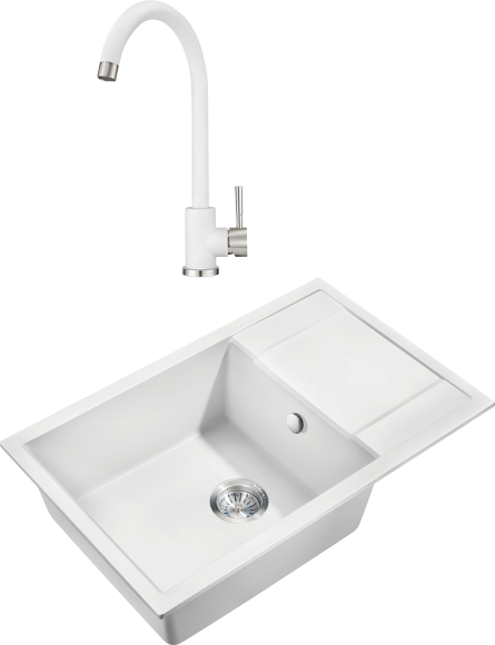 Комплект Мойка Milacio Navarra Cuarzo 78 MC.77052 белая + Смеситель Granula ST-4031, белый