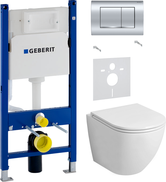 Комплект Унитаз подвесной Grossman Торнадо GR-4455SQ + Звукоизоляция Geberit 156.050.00.1 + Инсталляция Duofix Delta 458.163.21.1 с кнопкой смыва, хром