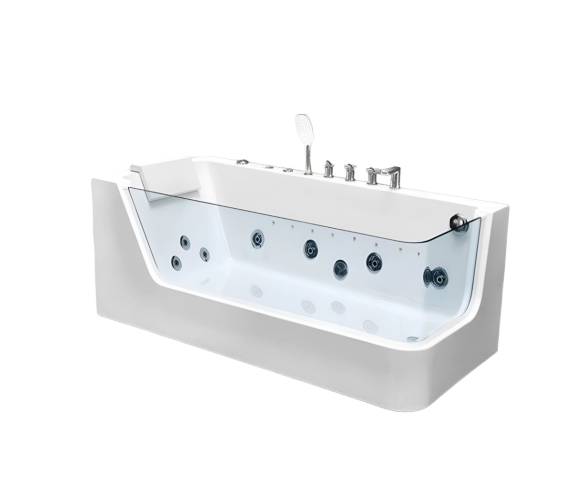 Акриловая ванна Ceruttispa C 494-17L 170x80 см, левая, пристенная, с гидромассажем, белая, с каркасом, со смесителем, со сливом-переливом, с подсветкой, с донным клапаном, с подголовником