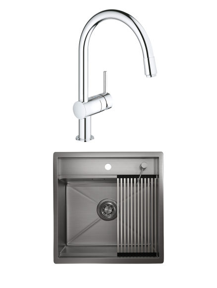 Комплект Мойка Granula Kitchen Space 5051, сталь сатин + Смеситель Grohe Minta 3291800E хром