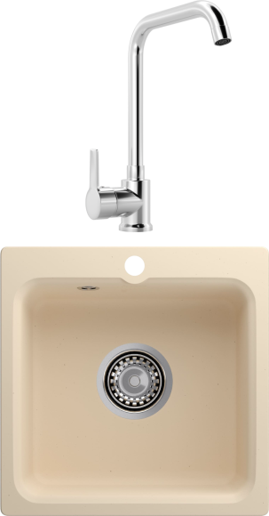 Комплект Мойка Reflection Base RX0743BE бежевая + Смеситель MEGA Ege MG-PL10 хром