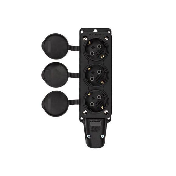 Розетка штепсельная трехместная влагозащ. с/з 16А IP54 каучук Rexant 111-113 Розетка штепсельная трехместная влагозащ. с/з 16А IP54 каучук Rexant 111-113