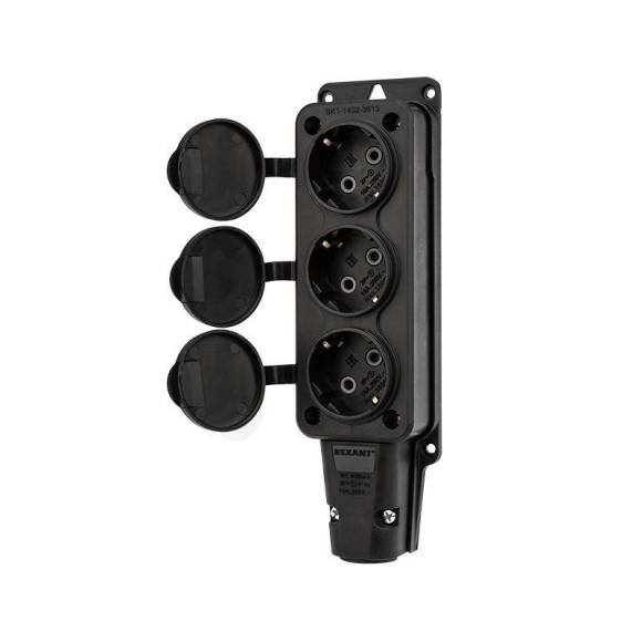 Розетка штепсельная трехместная влагозащ. с/з 16А IP54 каучук Rexant 111-113 Розетка штепсельная трехместная влагозащ. с/з 16А IP54 каучук Rexant 111-113