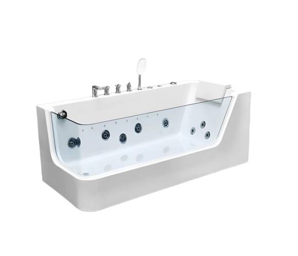 Акриловая ванна Ceruttispa C 494-17R 170x80 см, правая, пристенная, с гидромассажем, белая, с каркасом, со смесителем, со сливом-переливом, с подсветкой, с донным клапаном, с подголовником