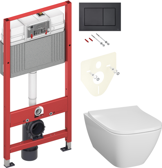 Комплект Унитаз подвесной Geberit Smyle Square 500.683.01.1 + Инсталляция TECE Now 9400414 4 в 1 с кнопкой смыва