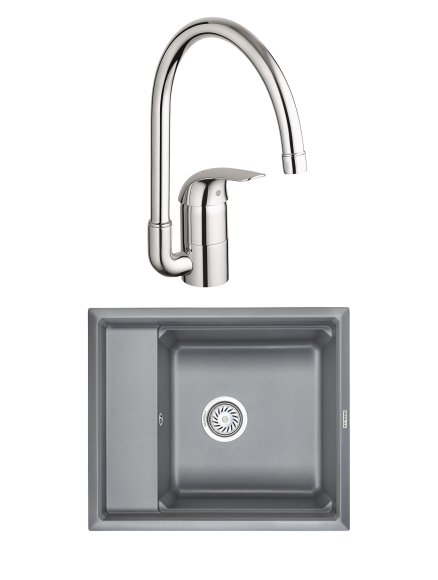 Комплект Мойка Granula Kitchen Space 6004, алюминиум + Смеситель Grohe Euroeco