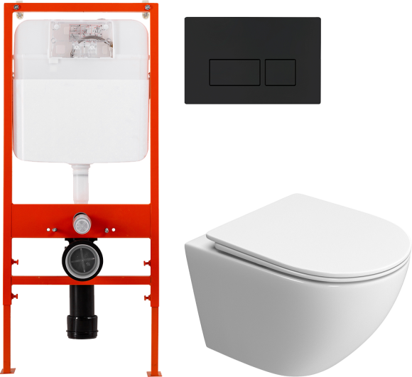 Комплект Унитаз подвесной BelBagno Uno BB5177CH-TOR/SC + Инсталляция BB026 + Кнопка BB044NERO черная матовая