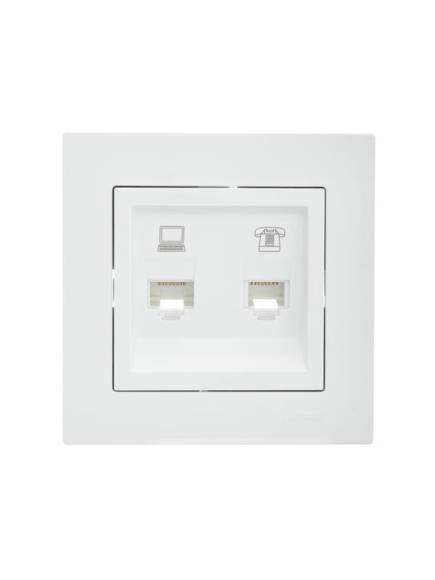 Розетка компьютерная + телефонная 1-м СП Vesna механизм бел. LEZARD 742-0288-143 Розетка компьютерная + телефонная 1-м СП Vesna механизм бел. LEZARD 742-0288-143