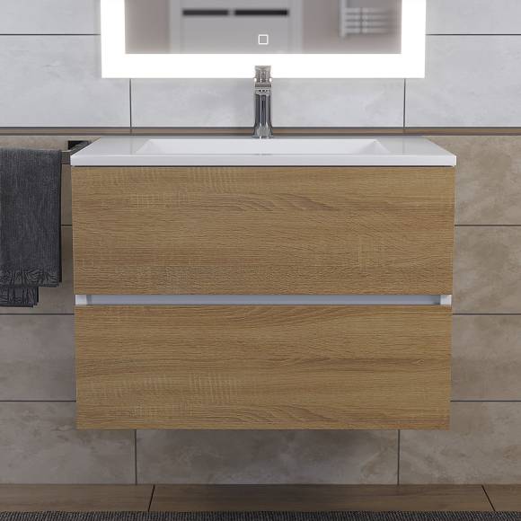 Тумба с раковиной Uperwood Barsa 70 подвесная, белая, дуб сонома, раковина Next белая