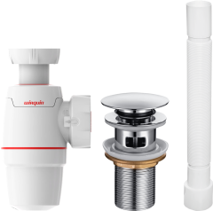 Комплект Allen Brau Priority Round 5.31023-00 с переливом, хром и сифоном для раковины Wirquin Neo 30987068 с гофрой 30718006
