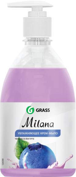 Крем-мыло Grass Milana черника в йогурте с дозатором, гипоаллергенное, увлажняющее, 500 мл