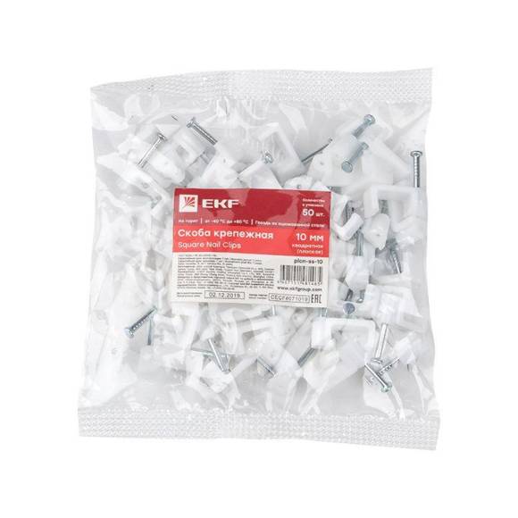 Скоба крепежная квадратная плоская 10мм (уп.50шт) EKF plcn-ss-10 Скоба крепежная квадратная плоская 10мм (уп.50шт) EKF plcn-ss-10