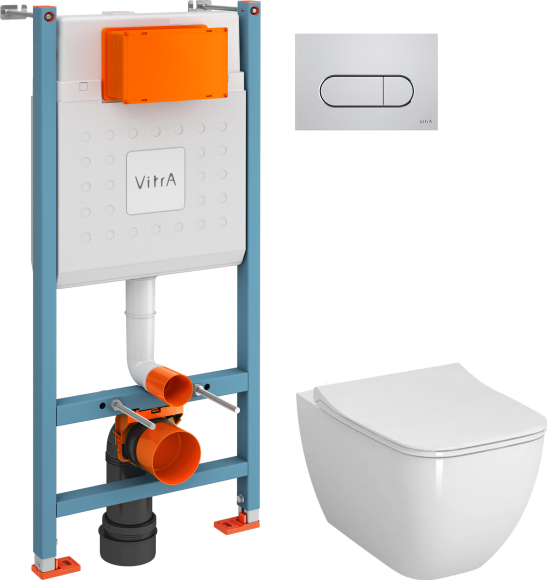 Комплект Унитаз подвесной VitrA Shift 7742B003-0075 белый глянцевый + Крышка DIWO Шифт 0405 быстросъемное, с микролифтом + Инсталляция V-Fix Core + Кнопка Root Round 740-2280 хром